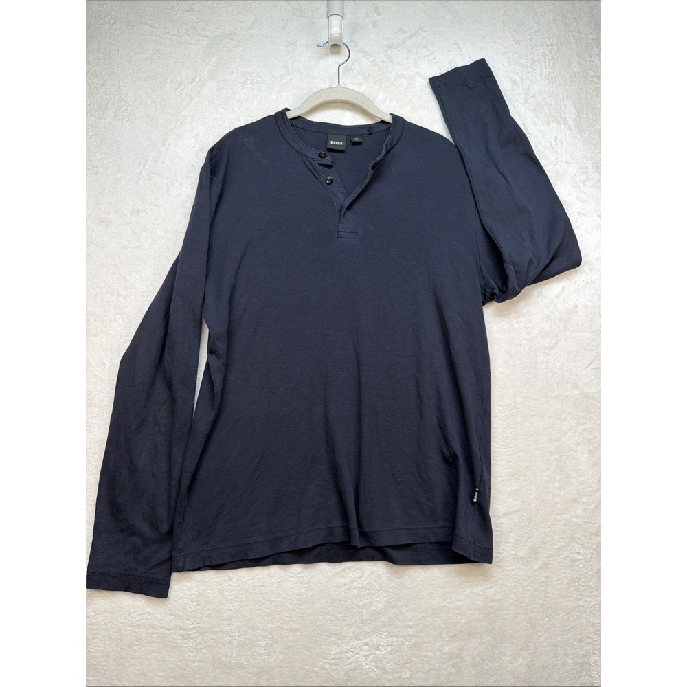 Hugo Boss Henley Shirt Men Medium Black Long Sleeve Minimalist‎ Classic